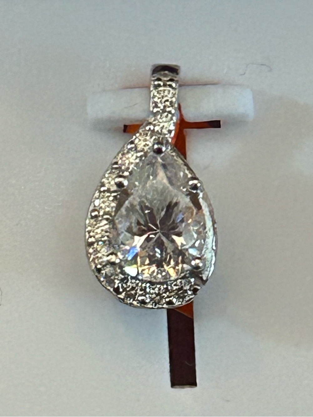 1.00CTW Teardrop Moissanite Halo Pendant Necklace in 925 Sterling Silver